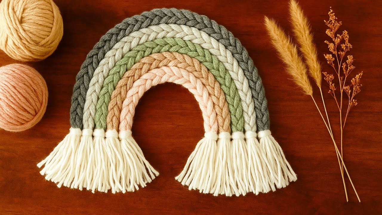DIY ✂️ Regenbogen aus Wolle 🧶 Fiber Rainbow 🌈 Home Wanddekoration fürs Baby- / Kinderzimmer 🍼👶