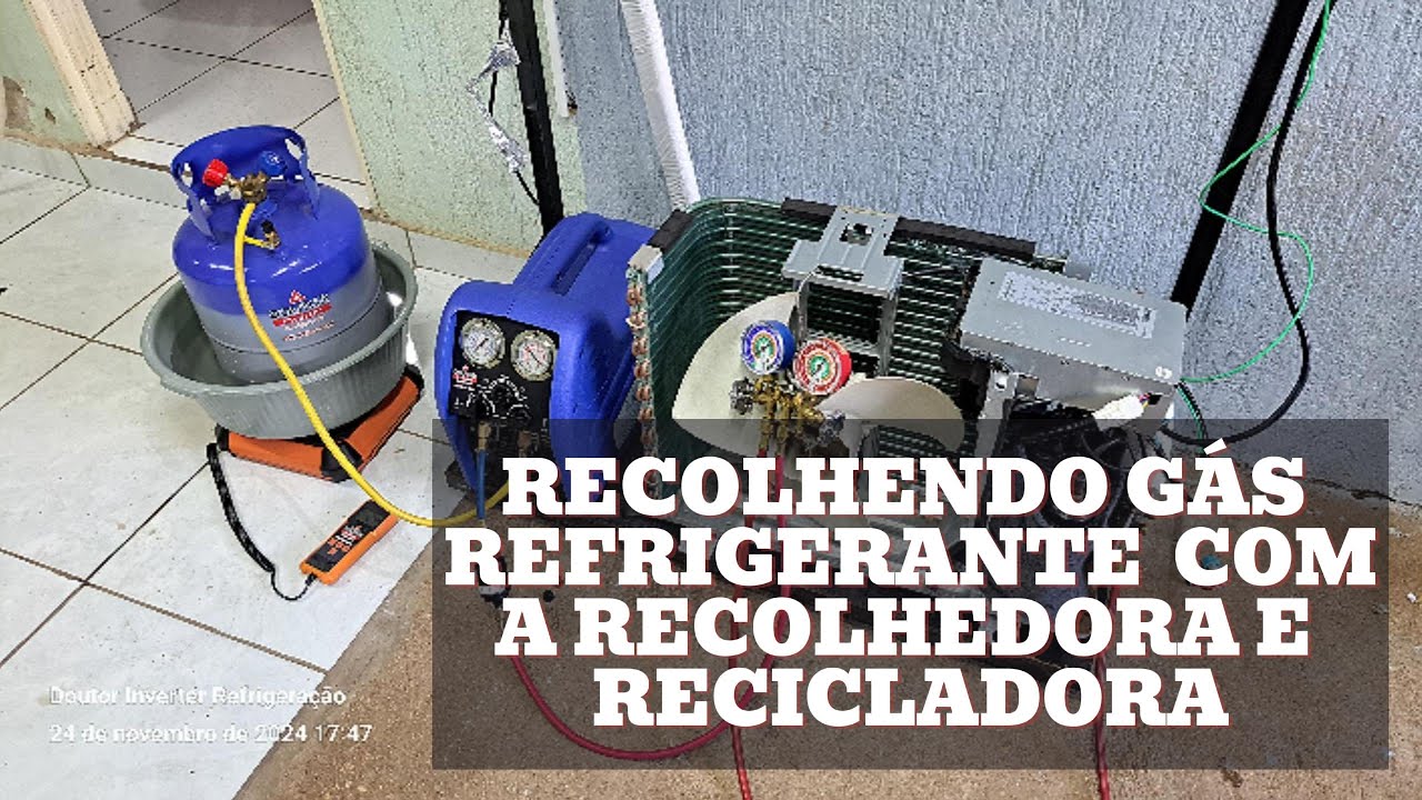 Recolhendo gás refrigerante com a recolhedora e recicladora