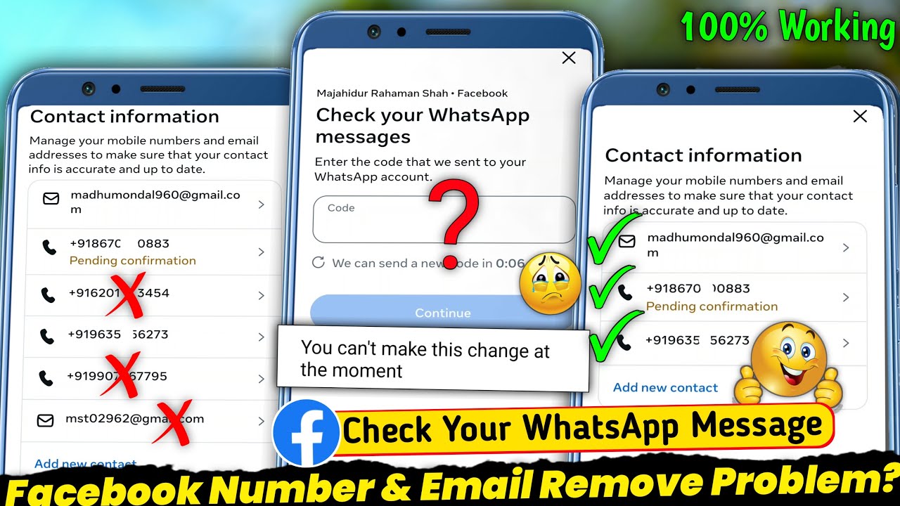 Check Your WhatsApp Messages Facebook Number Email Remove | You can't make this change at the moment