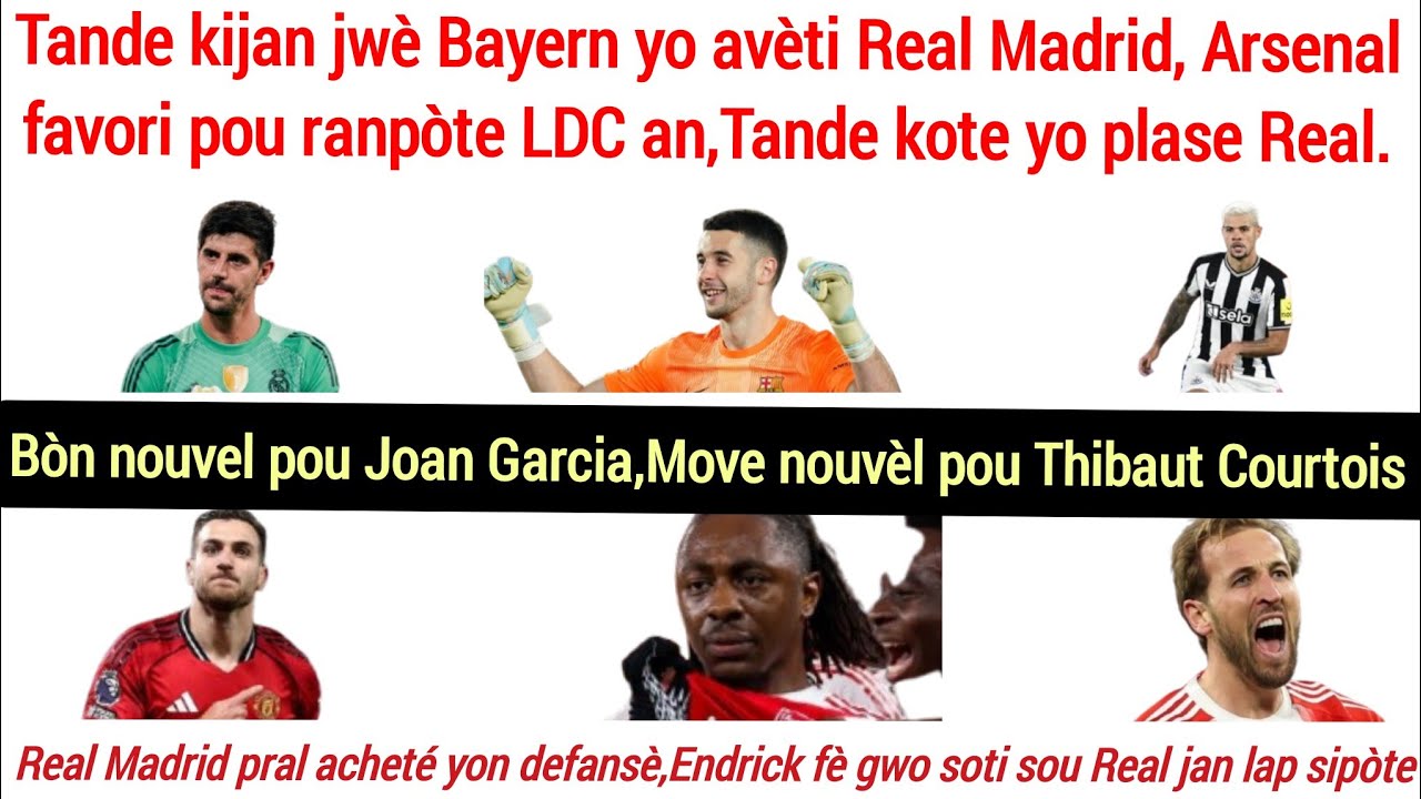 Move nouvèl Courtois absan plizyè Jou.Jwè Bayern voye avèti Real,bòn nouvel pou Barça,Arsenal favori