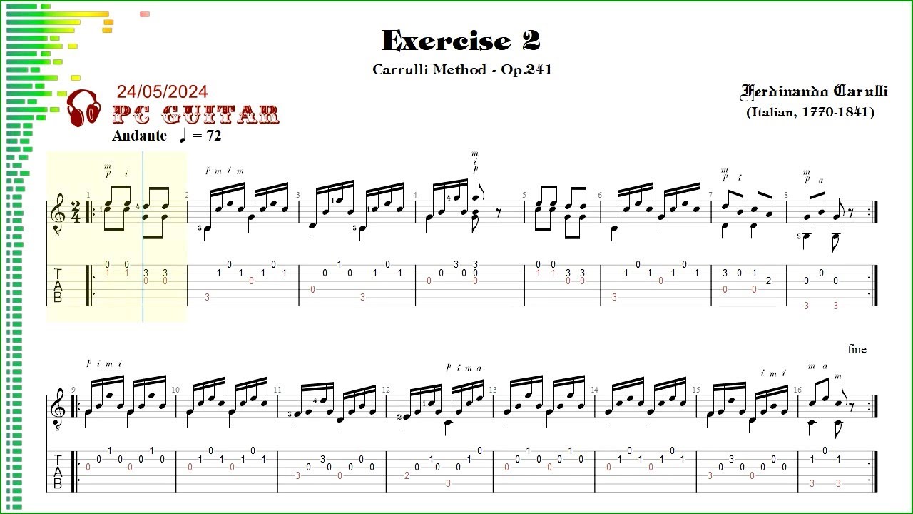 Carulli method, Exercise 02 (Andante), guitar