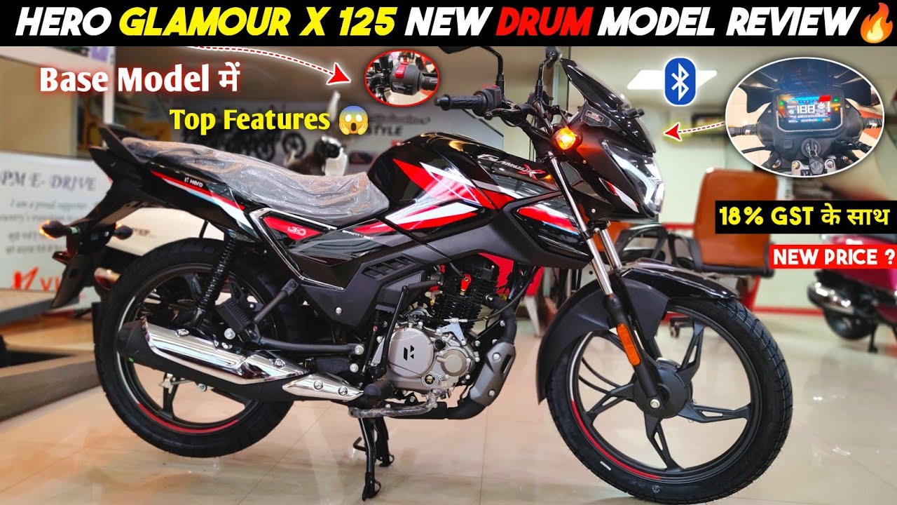 HERO Glamour X 125 NEW 2025 DRUM Model Black Red Colour Review🔥 Features 😱 18% GST में New Price ❓