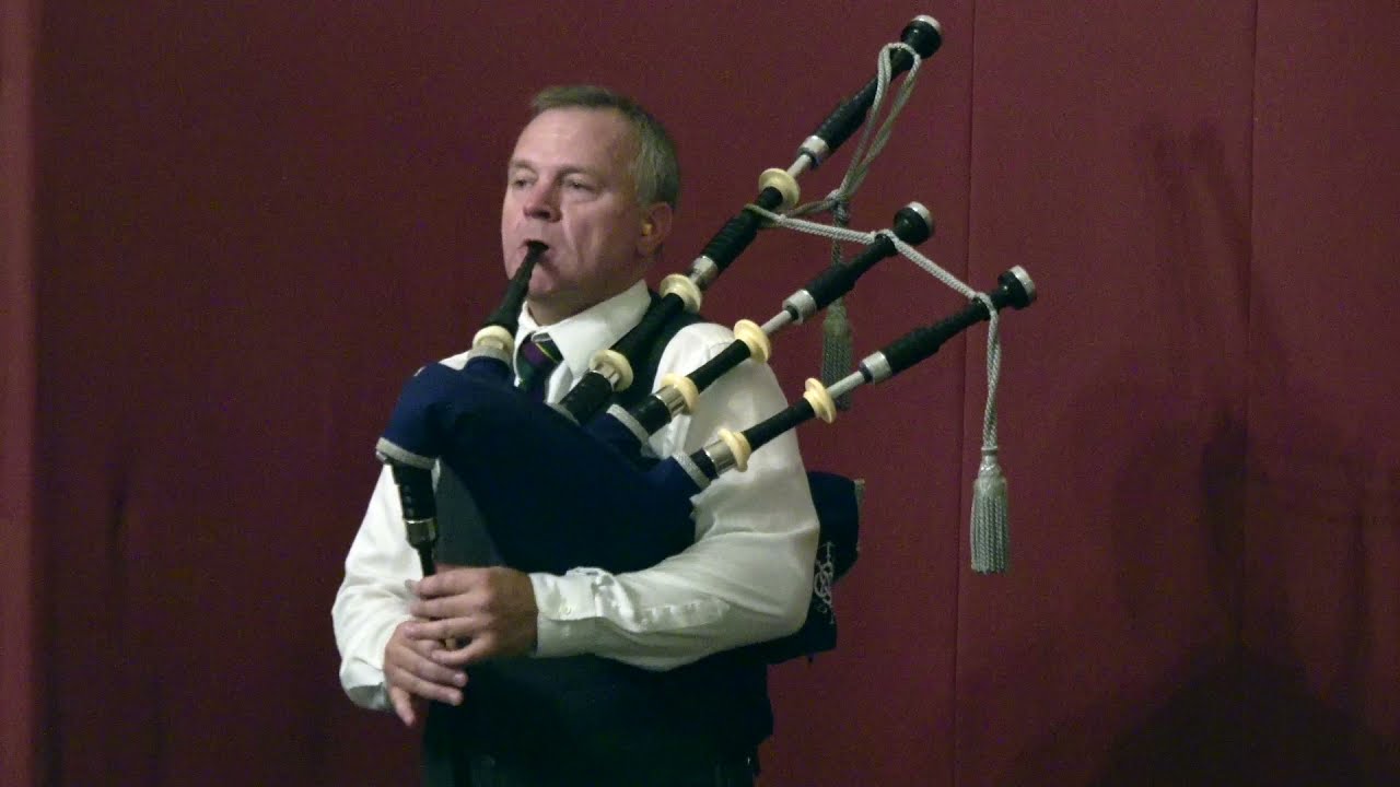 Encore by master piper Stuart Liddell during concert at Delgatie Castle, Turriff in Scotland 2021