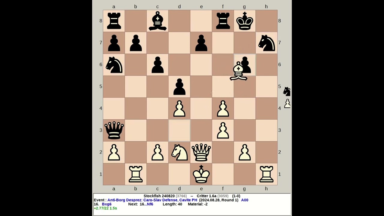 Stockfish 240820 vs Critter 1.6a | Anti Borg Desprez: Caro Slav Defense #chess