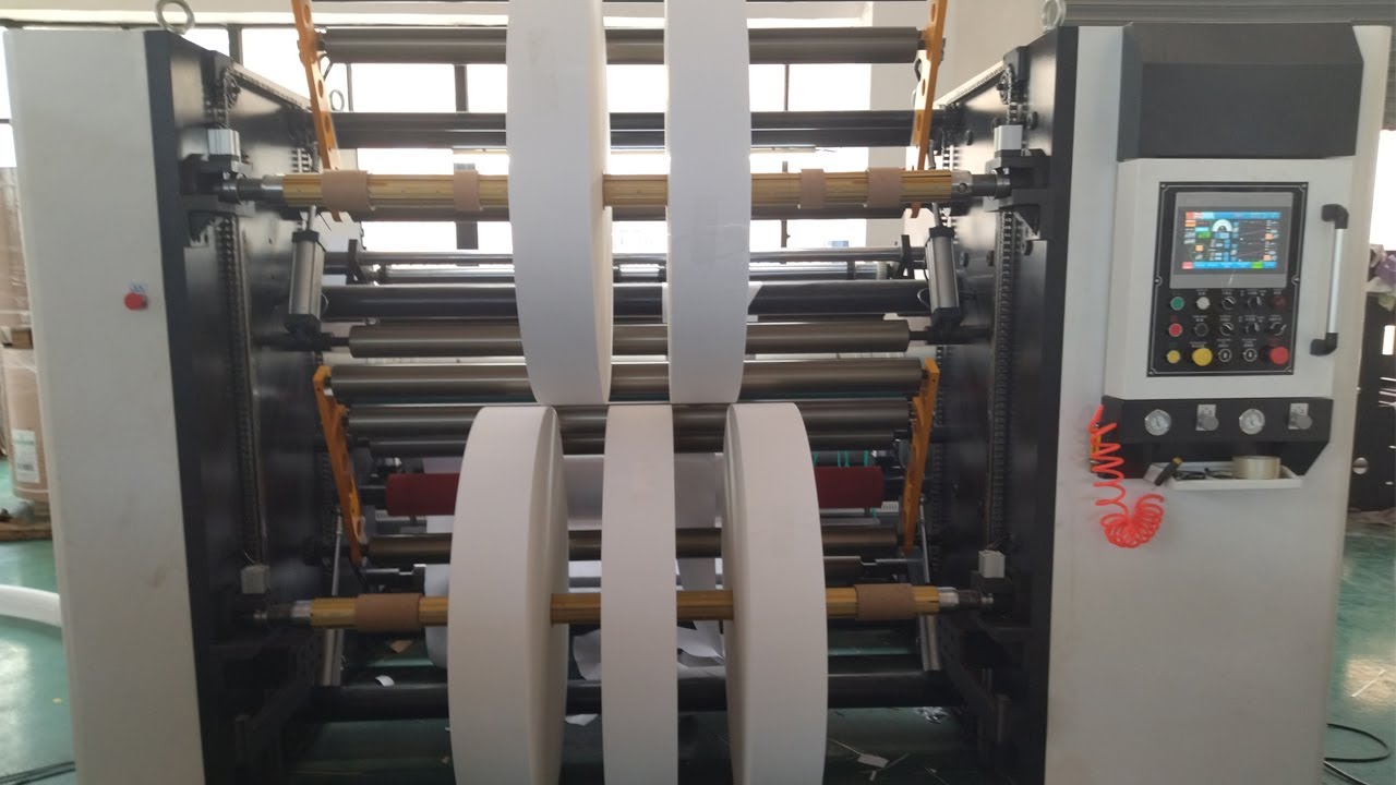 PE Coated Cardboard Paper Jumbo Roll Slitting Machine For Making Paper Cups Bottom Rolls