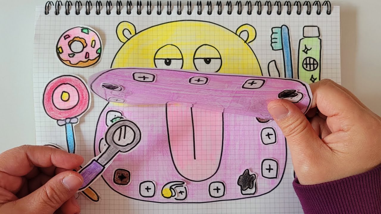 🎀paperdiy🎀 hippo dental care 🦛🦷 하마 치아 관리 종이놀이