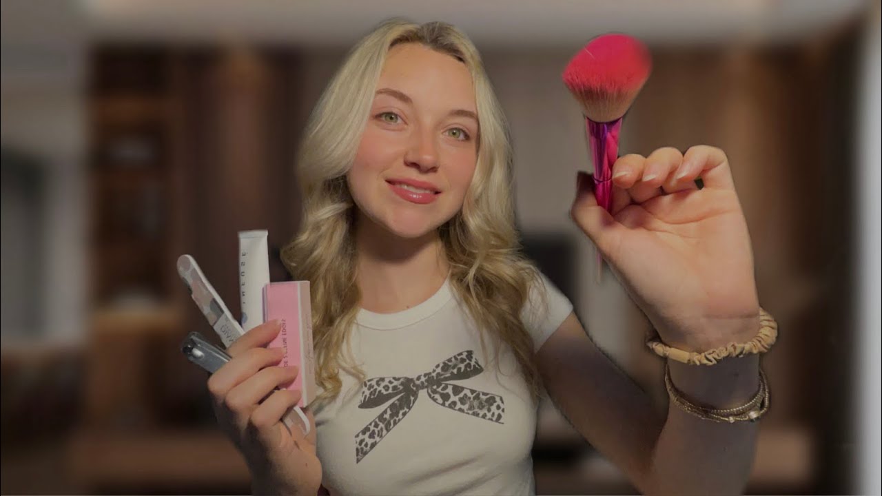 ASMR Valentines Sleepover💝 | Playing w/ Your Hair, Doing Your Makeup, Nails, & More!