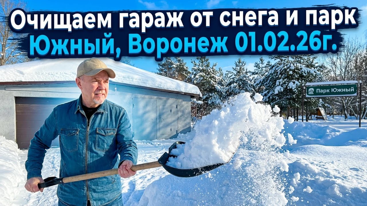 Очищаем гараж от снега  и парк Южный, Воронеж 01.02.26г.