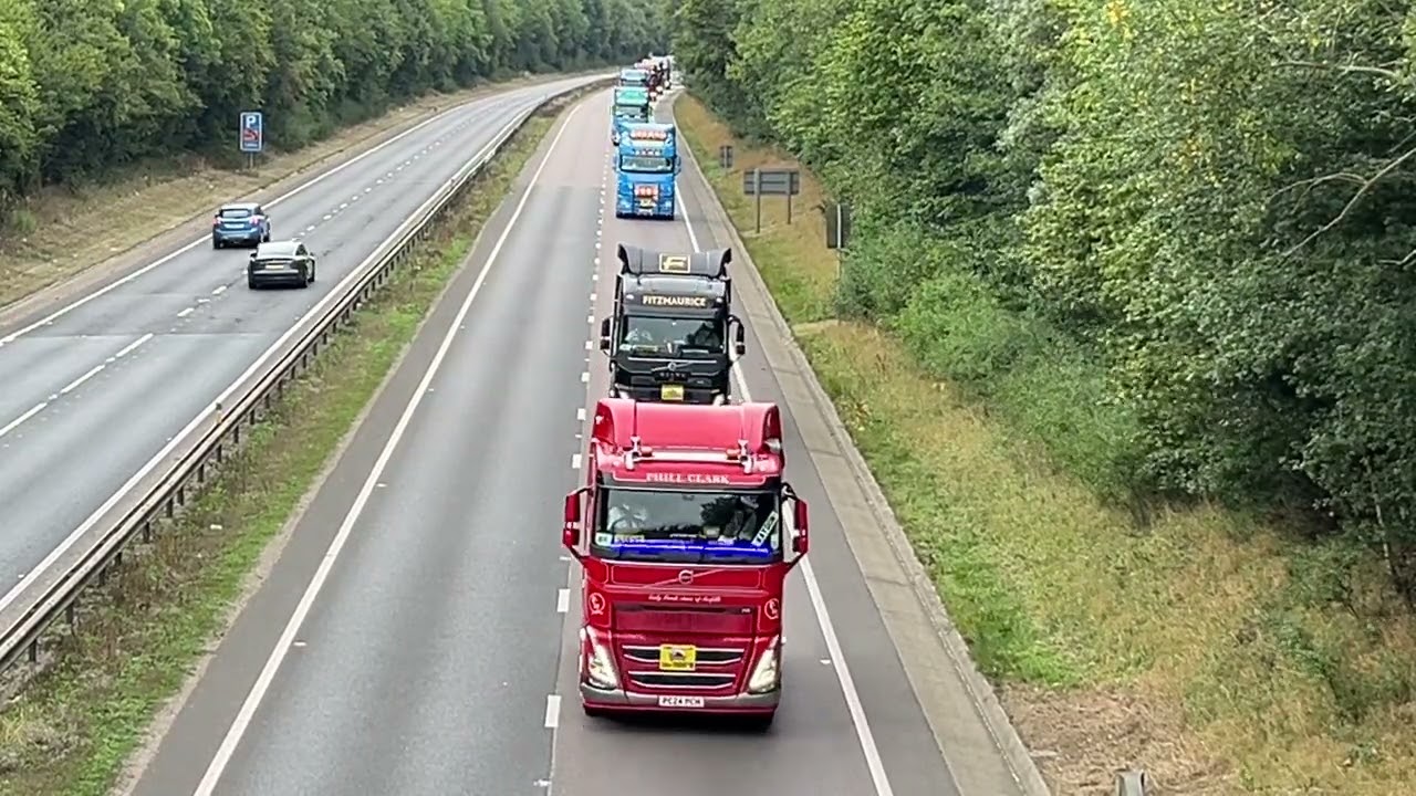 East Coast Truckers Convoy 2025 (38th year) - View from bridge over A47 Outward journey