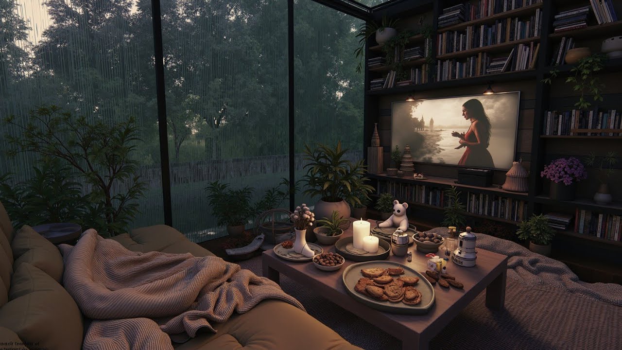 Jazz and Rain Ambience ~ Przytulny wolny jazz z kawiarni z deszczem do nauki, koncentracji i snu