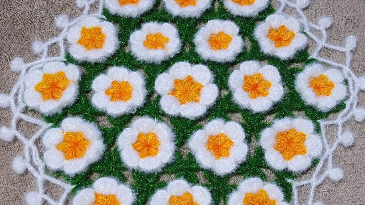 Crochet thalposh New design, woolen flower rumal, crosia design Thalposh, @SantoshAllArt