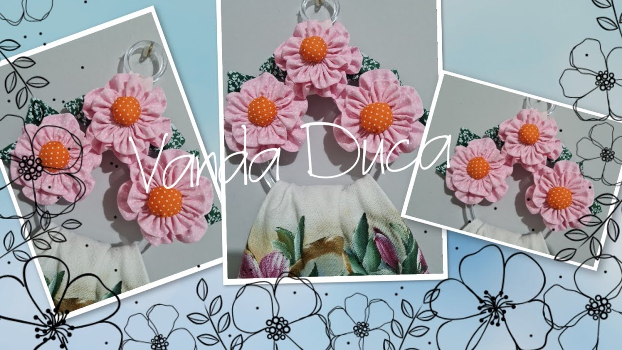 PORTA PANO DE PRATO COM FLORES DE TECIDO #artesã #rendaextra #diy #tecidos #façaevenda #dicalegal