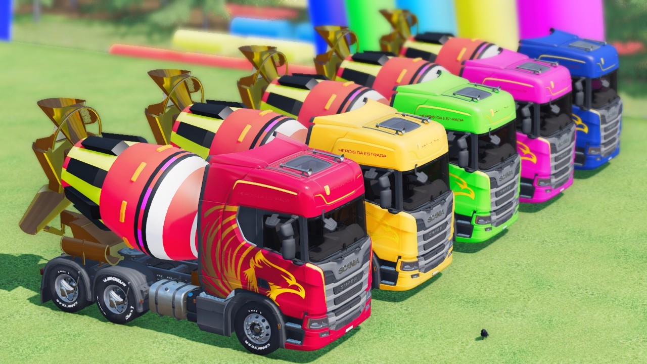 Garage with Colors - ALL MIXER TRUCK WITH DOUBLE FLATBED TRAILER TRUCK, TESLA, MAN, FS22 #A171