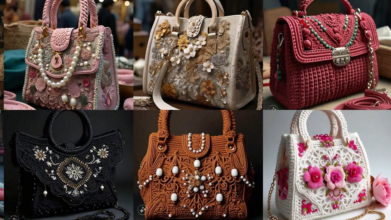 100+ crochet knitted handbags designs with embroidery and beads work|| #fashion #crochet #handbags
