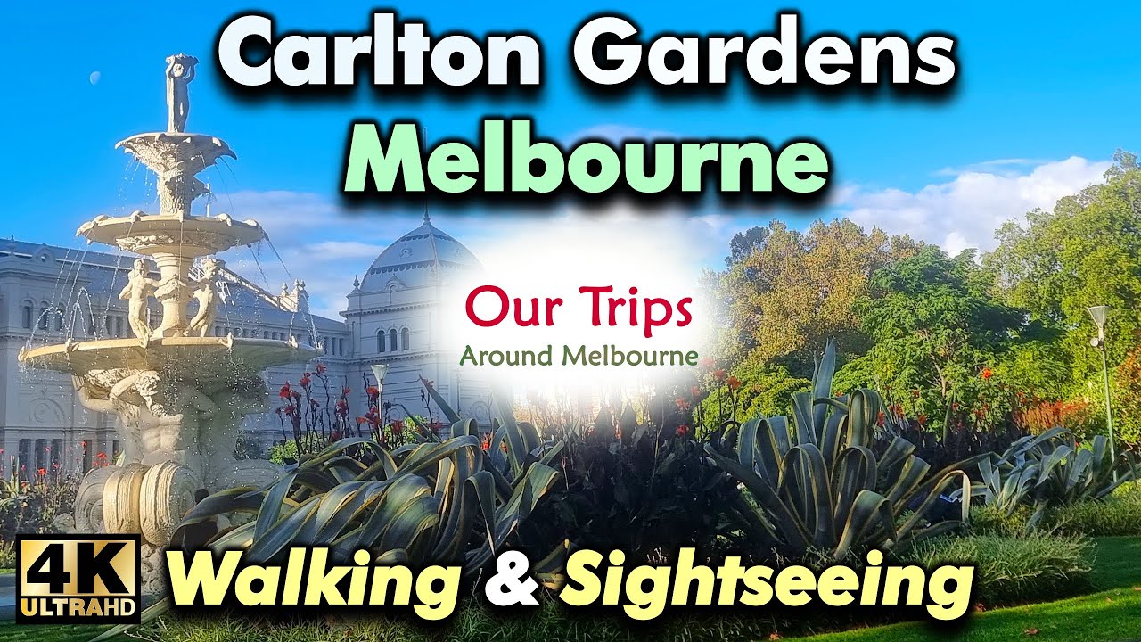 CARLTON GARDENS MELBOURNE CITY CBD WALKING TOUR IN AUTUMN | FOUNTAIN AND ROYAL EXHIBITION BUILDING
