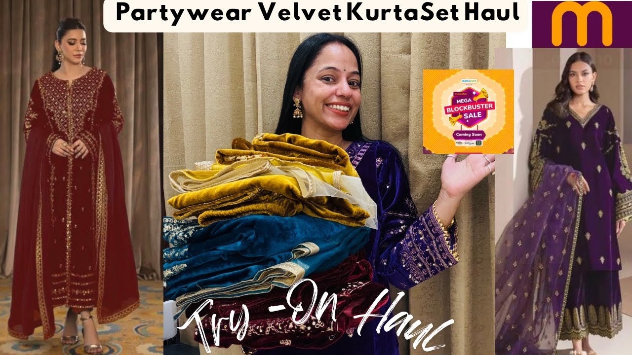 Partywear Velvet Kurta Set From Meesho ￼❤️ Must Have 🌸 Try - On Haul | Start Rs. 799 | 