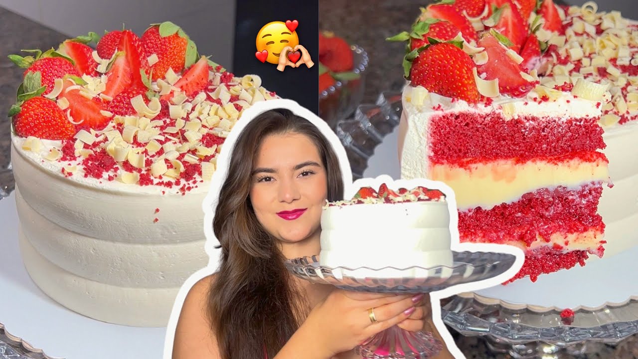 BOLO RED VELVET COM GELEIA DE MORANGO E RECHEIO DE CREAM CHEESE 🍓🎂❤️