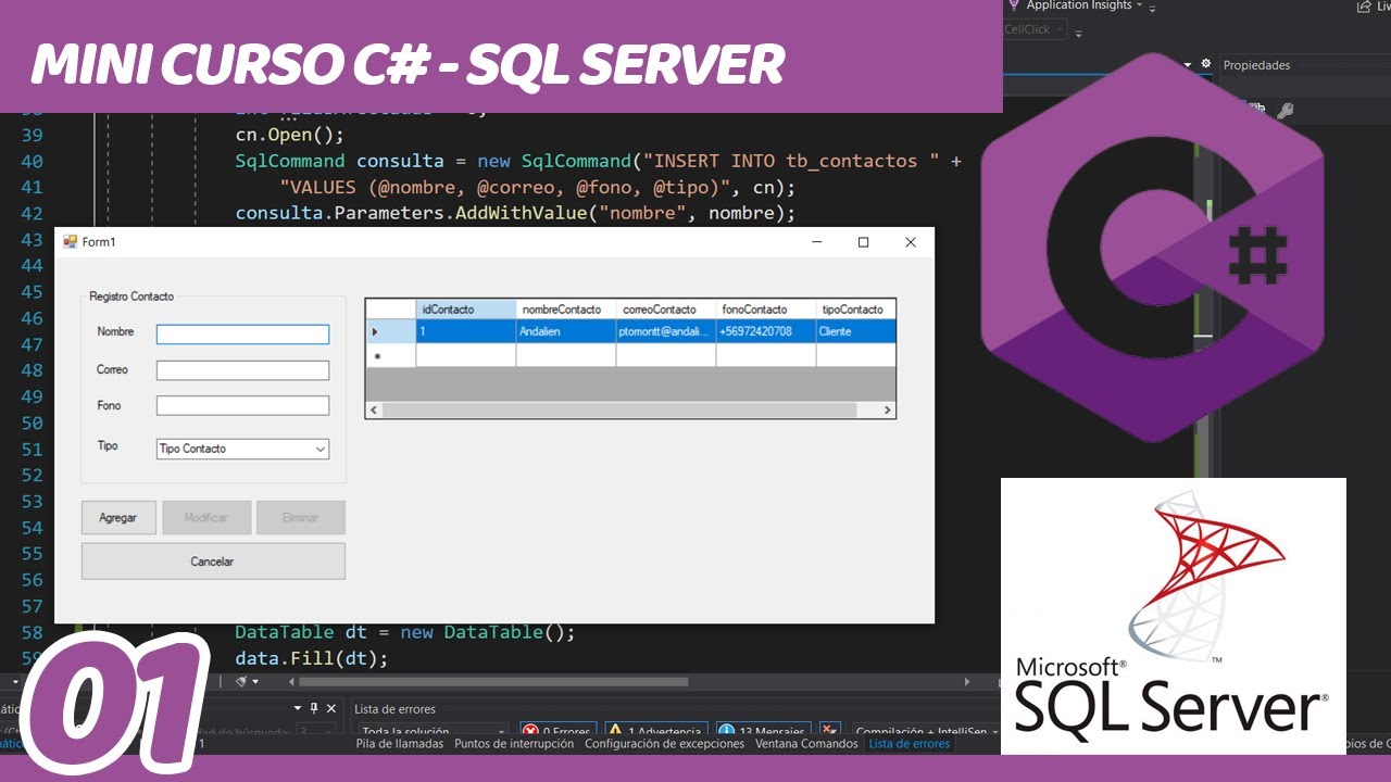 Windows Forms POO CRUD C# SQL SERVER - Agregar Registro - Mini curso Video 1