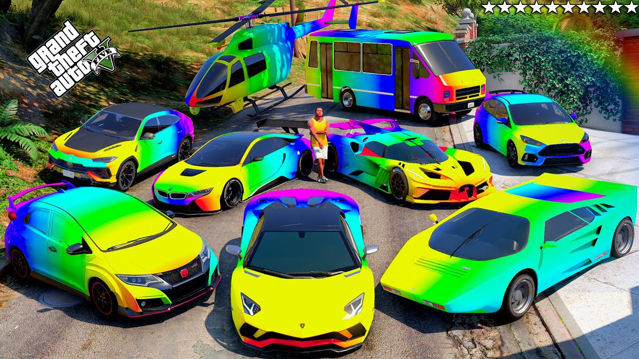 GTA 5 - Stealing Luxury Rainbow Cars with Franklin! (GTA V Real Life Cars #108)