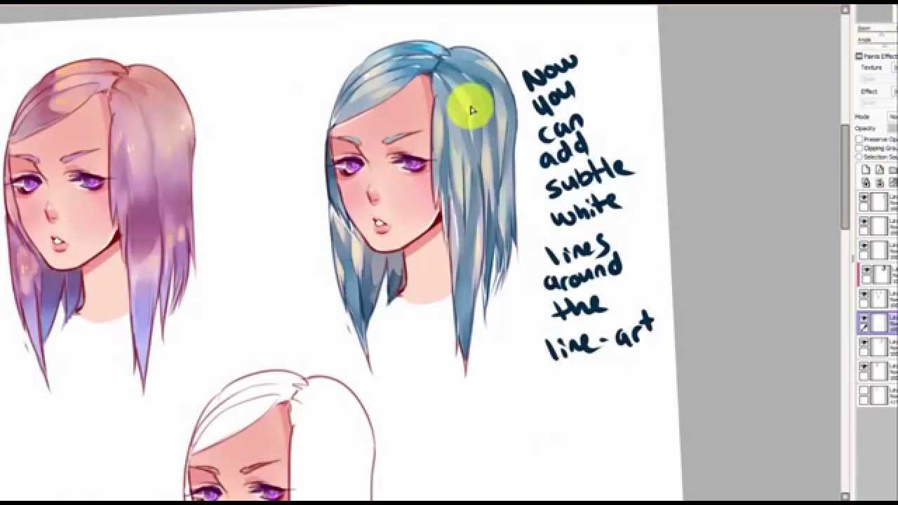 Hair Coloring Tutorial- 3 Different Ways to Color- PAINT TOOL SAI