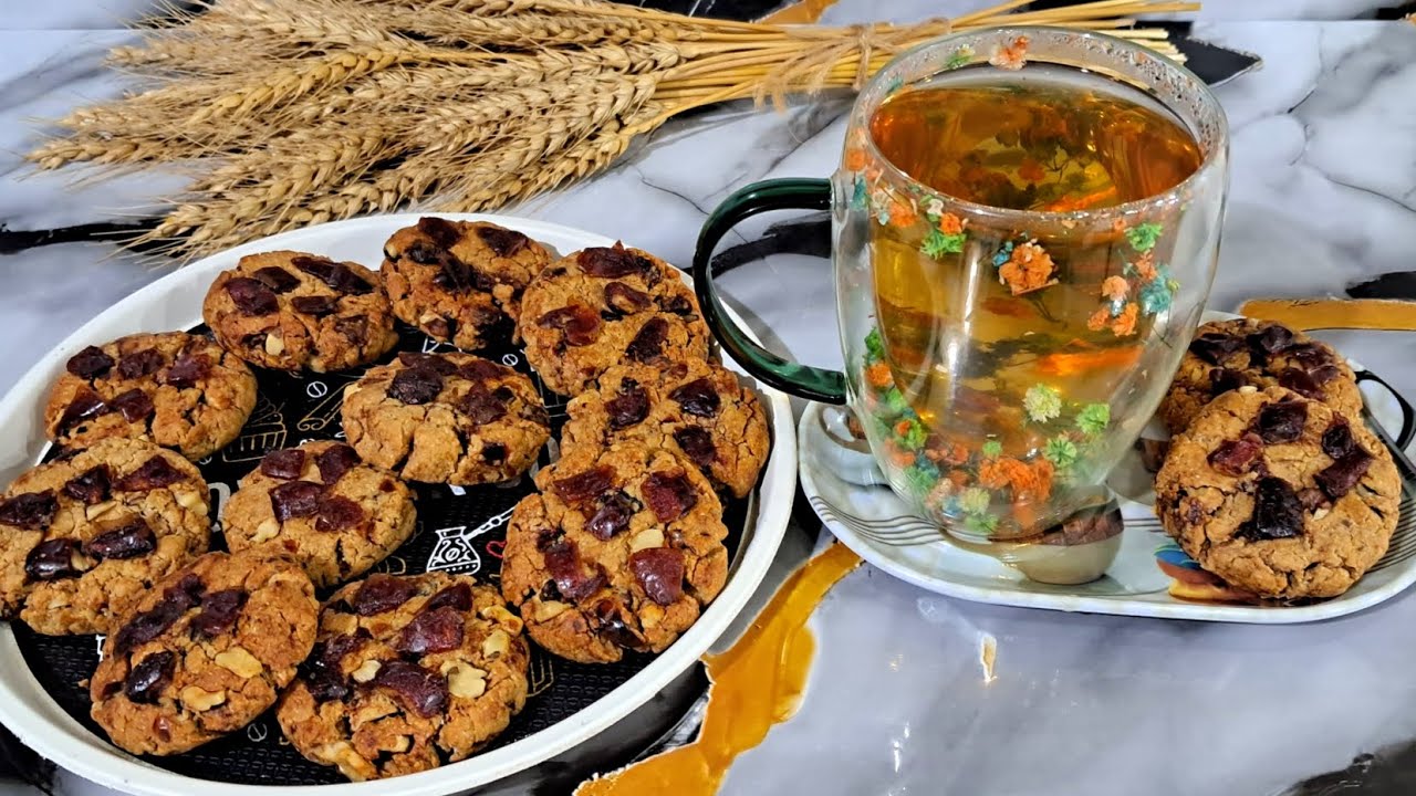 ✅️طرز تهیه کوکی رژیمی خرما و گردو بدون شکر و کره سالم و خوشمزه..!!Date and walnut diet cookie..!!