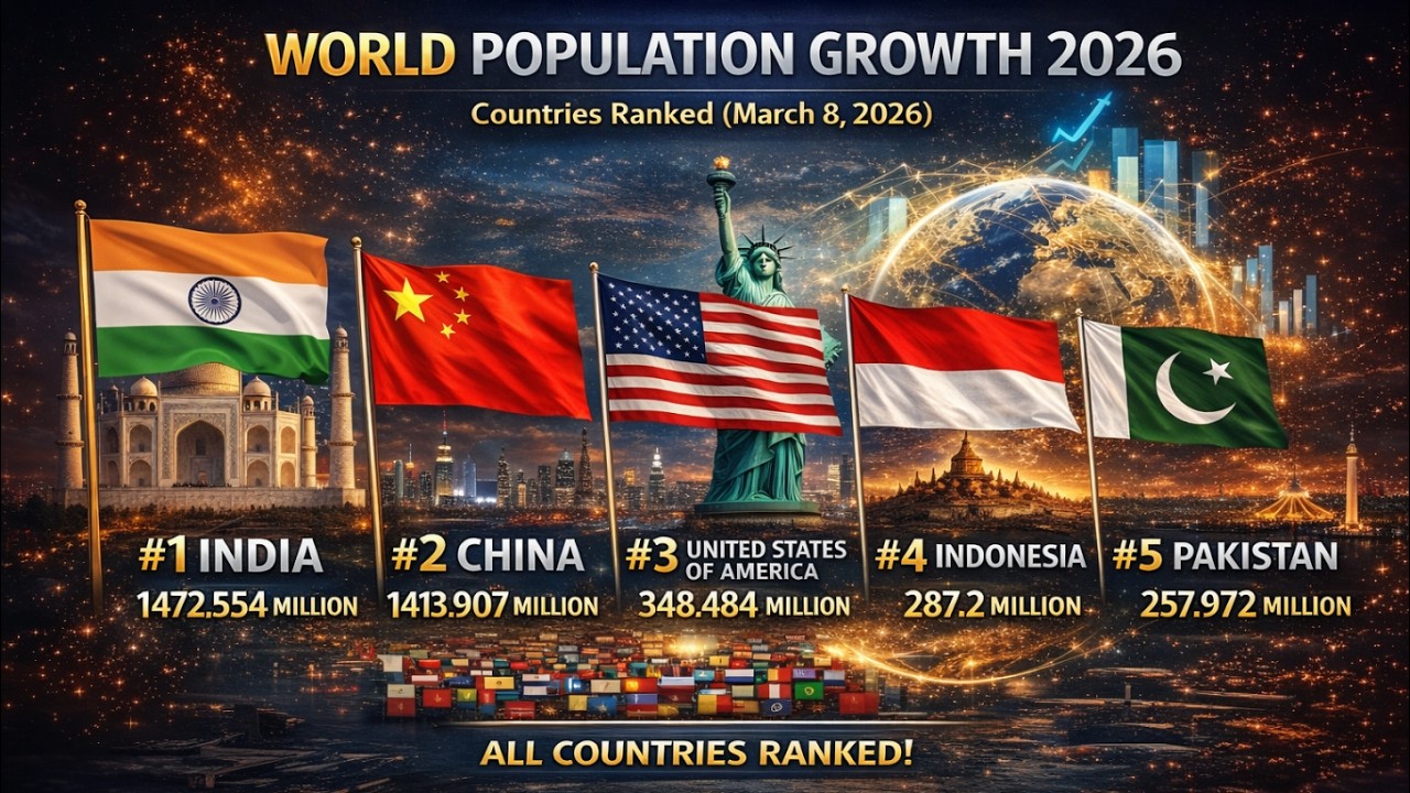 📈 World Population Growth 2026 | Countries Ranked  (March 8, 2026)