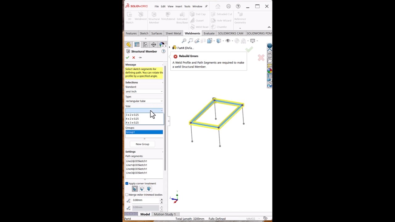 Table Frame Weldment Design in SolidWorks | Structural Frame Using Weldment Feature 