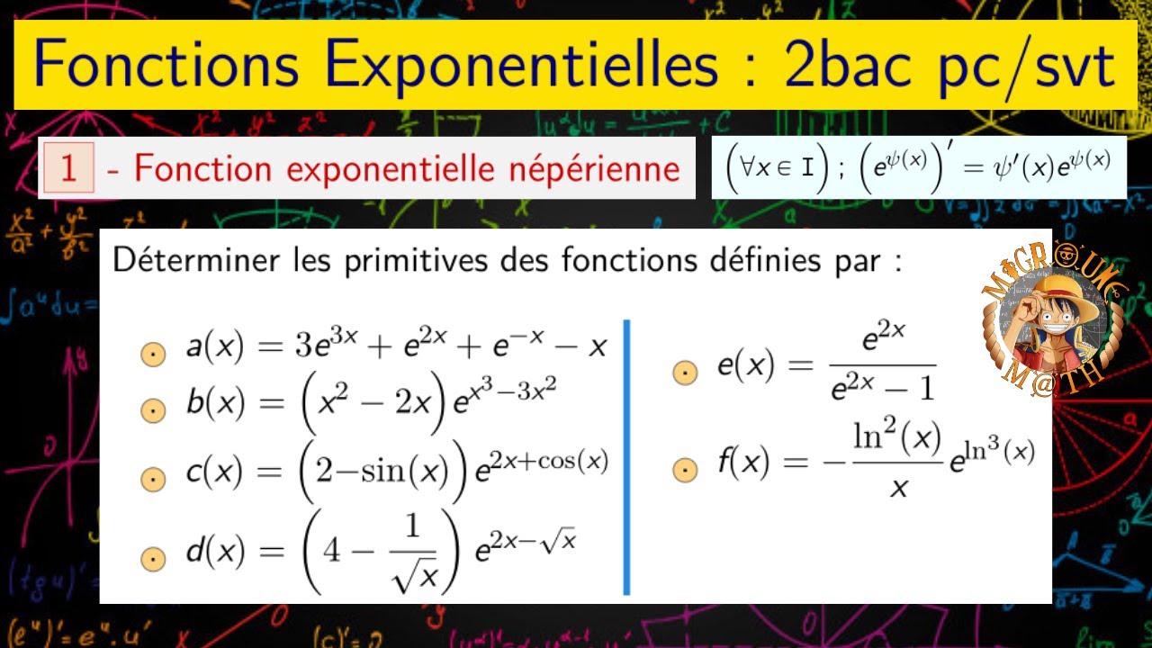Primitives avec la fonction exponentielle  — Fonctions Exponentielles — Applications — 2 BAC PC/SVT