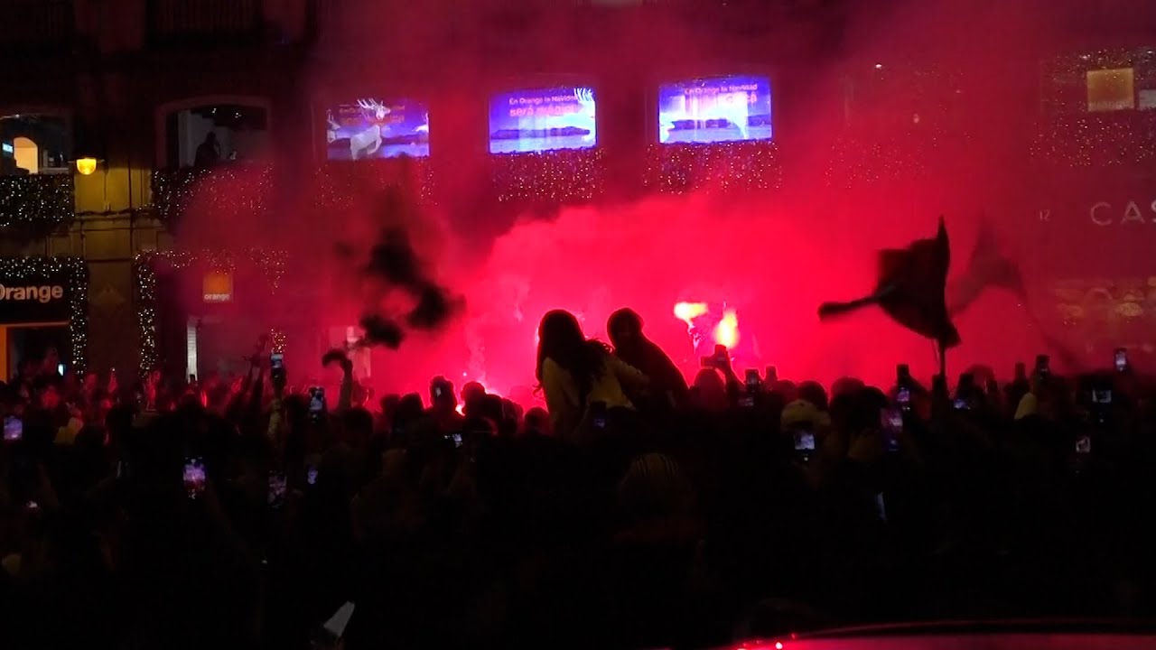 Morocco fans celebrate team victory over Portugal in Madrid