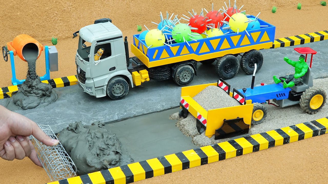 Heavy Truck Stuck on Bad Road | DIY Tractor Road Repair & Concrete Construction Project
