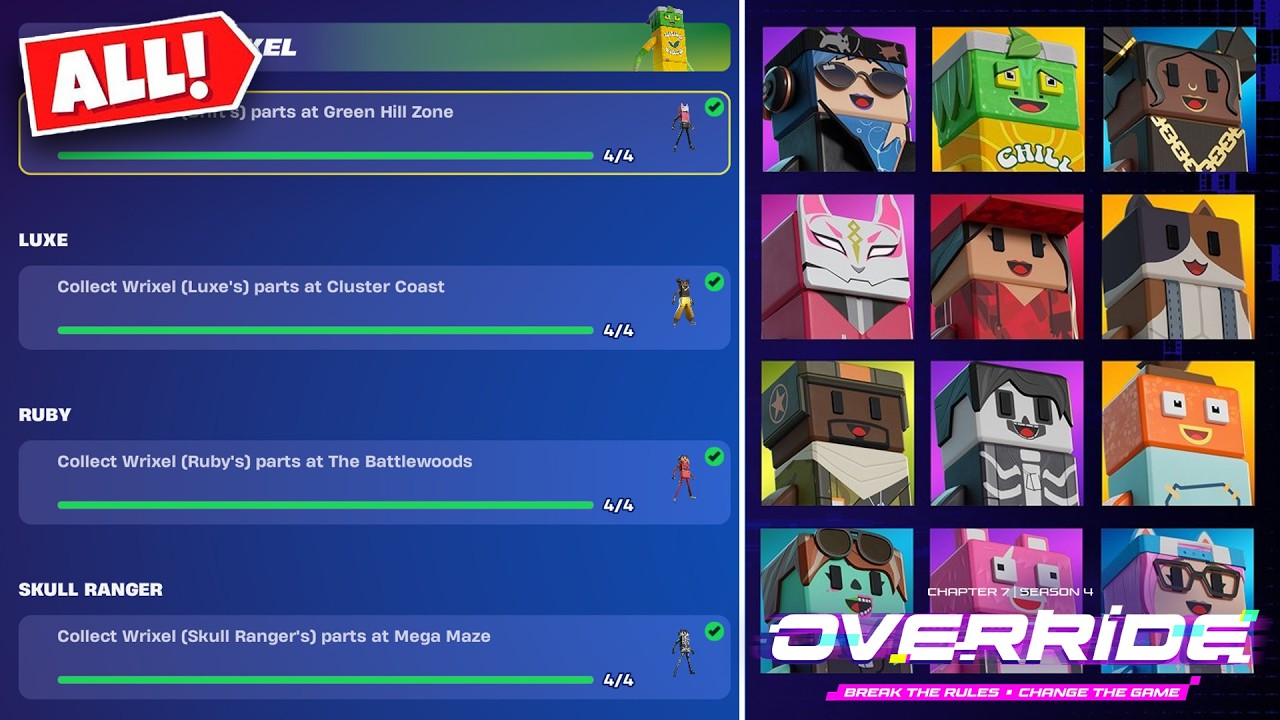 All 16 Wrixel Parts Locations in Fortnite Season 4 | Fortnite Build-A-Wrixel Quests