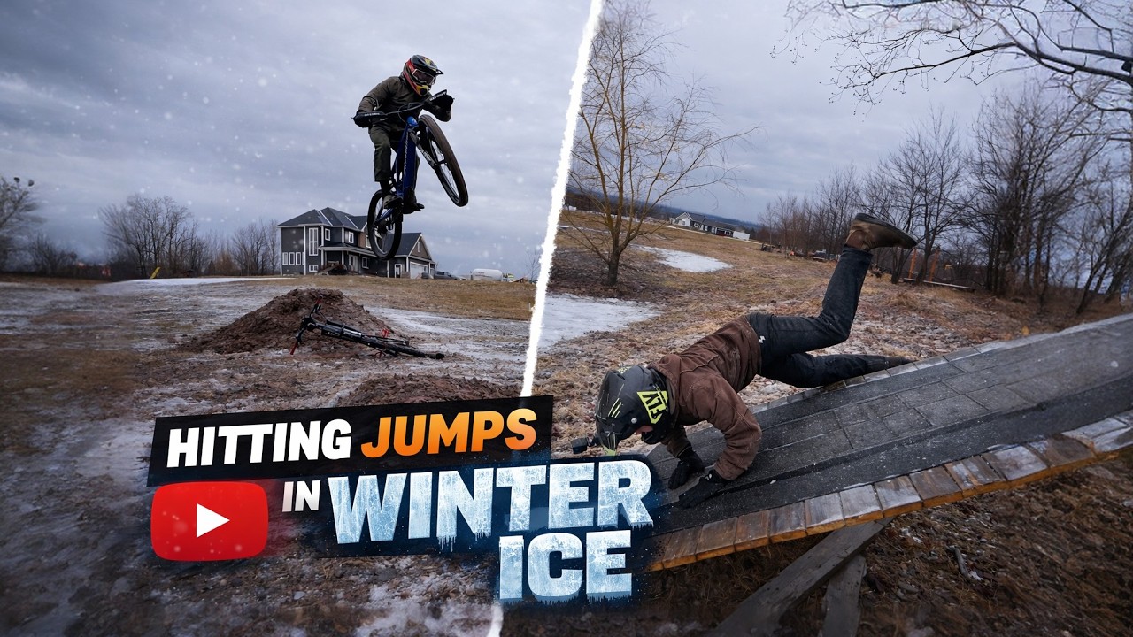 Sending Bike Jumps In The Winter With Ice