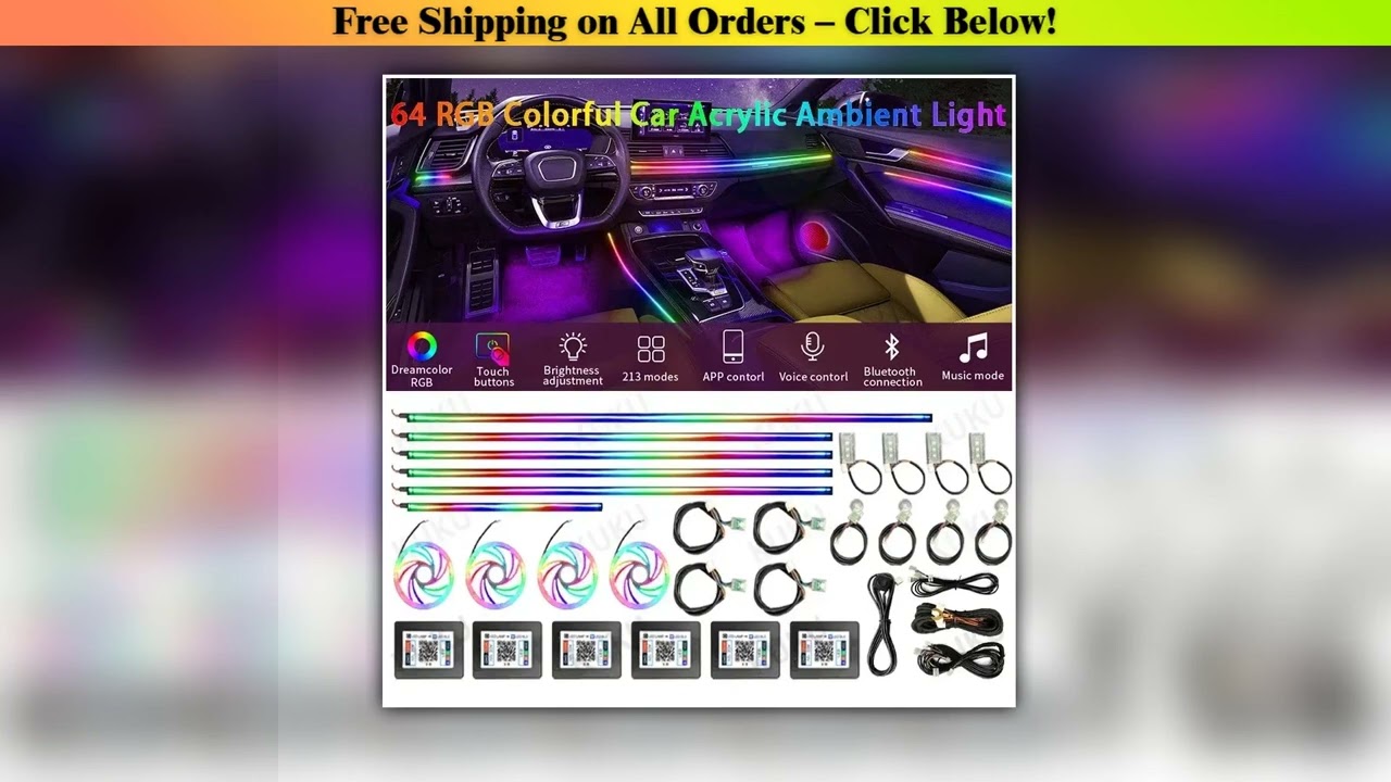 22 In1 Car Acrylic LED Ambient Lamps Universal Colorful Atmosphere Lights Auto Interior Neon Strip
