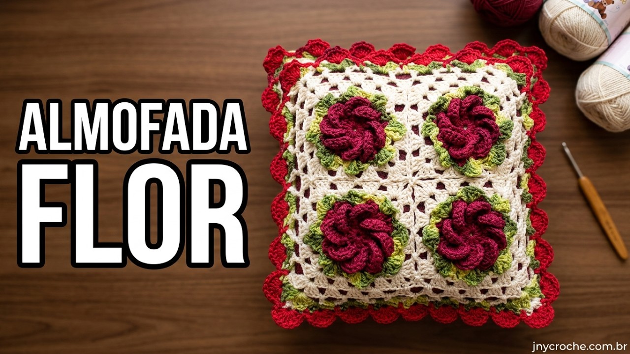 CAPA DE ALMOFADA DE CROCHÊ COM FLOR ALICE | AULA EXCLUSIVA DO CLUB | DISPONÍVEL POR TEMPO LIMITADO