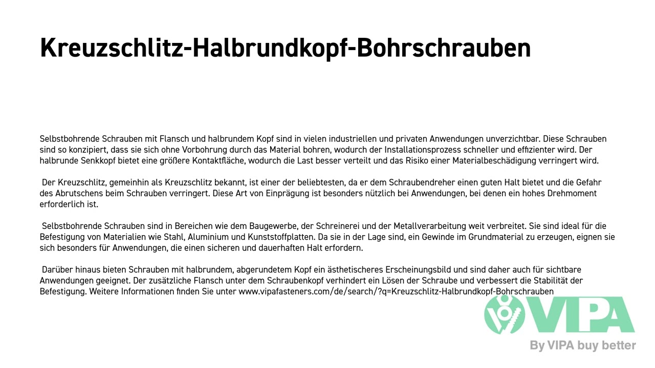 Kreuzschlitz-Halbrundkopf-Bohrschrauben