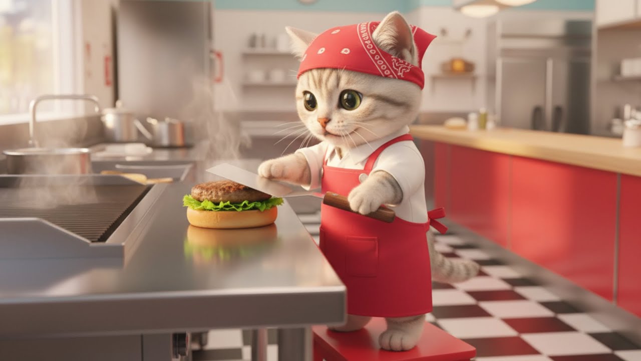 ご注文どうぞ!!ハンバーガー屋さんでお仕事...ねこの一日に密着🐱🍔