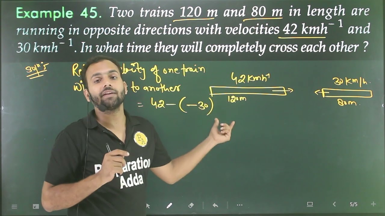 Ex-45 motion in a straight line: two trains 120m and 80m in length are running in opposite direction