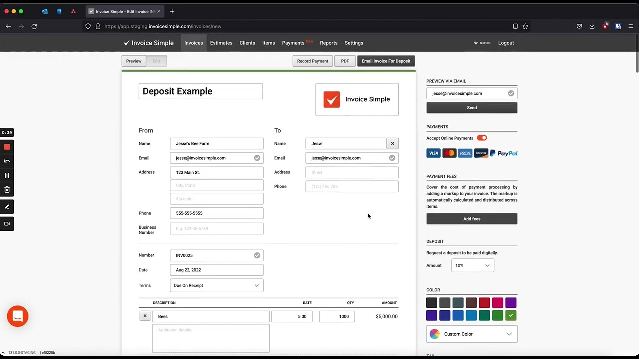 Collect Deposits with Invoice Simple Payments