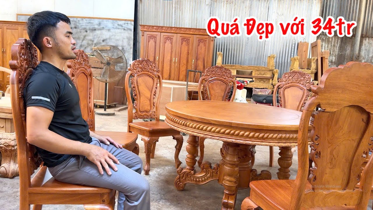 Bàn ăn tròn 8 ghế gỗ Gõ Đỏ BỀN ĐẸP giá 34tr tại xưởng Mộc Nam Huy.