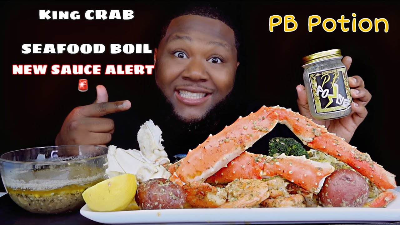 KING CRAB SEAFOOD BOIL + @PersonalPB NEW BUTTER SAUCE PB POTION MUKBANG!!