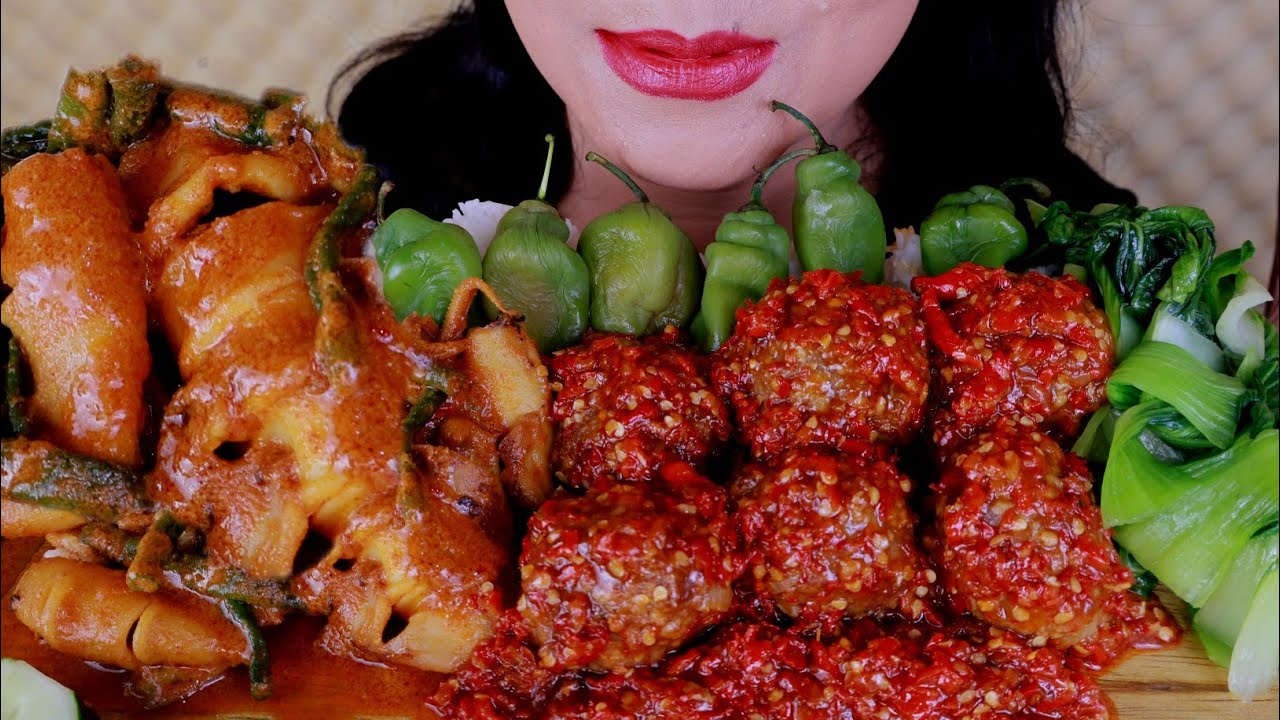 ASMR GULAI CUMI, BALADO BOLA BOLA DAGING, TUMIS POKCOY | ASMR MUKBANG INDONESIA