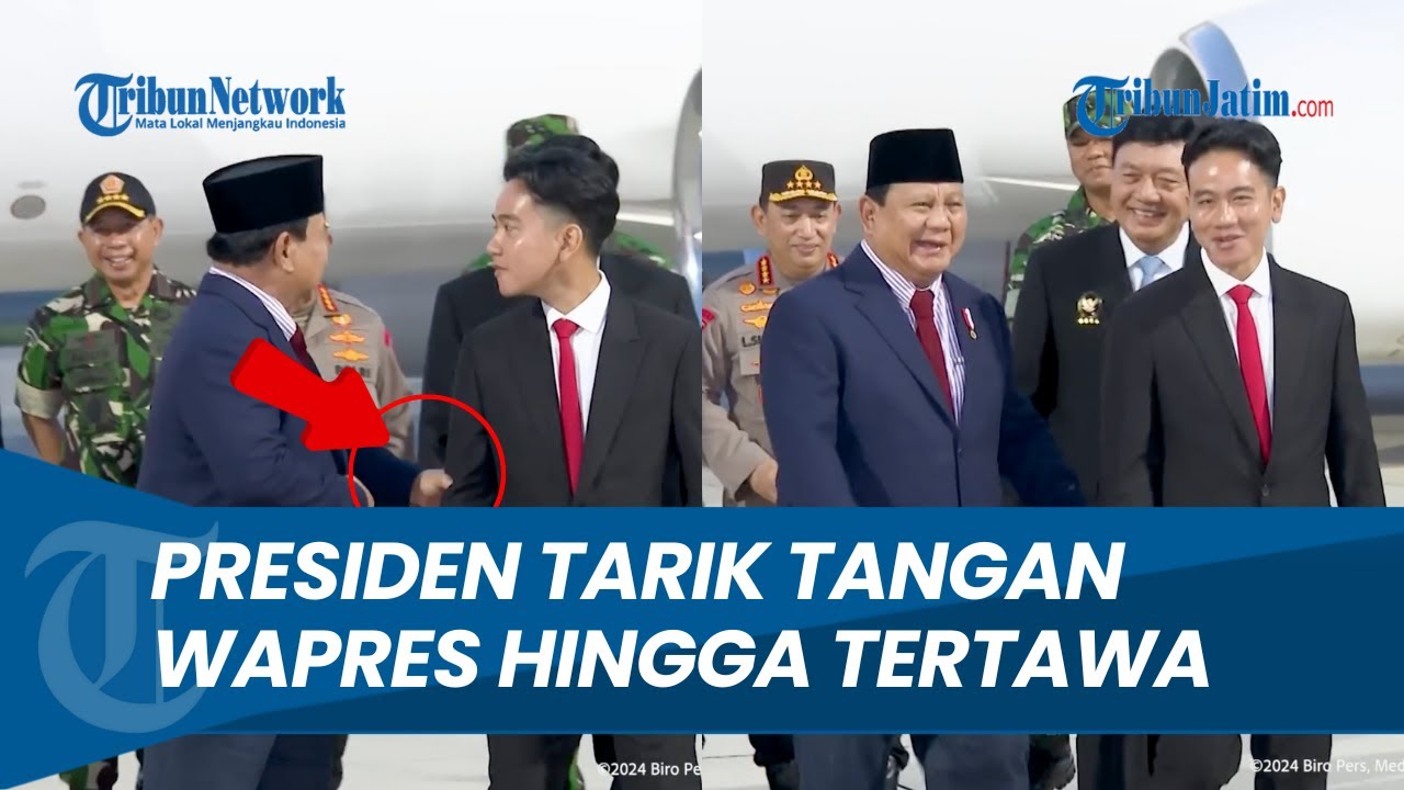 Momen Mesra Prabowo-Gibran di Pangkalan TNI AU, Presiden Tarik Tangan Wapres hingga Tertawa