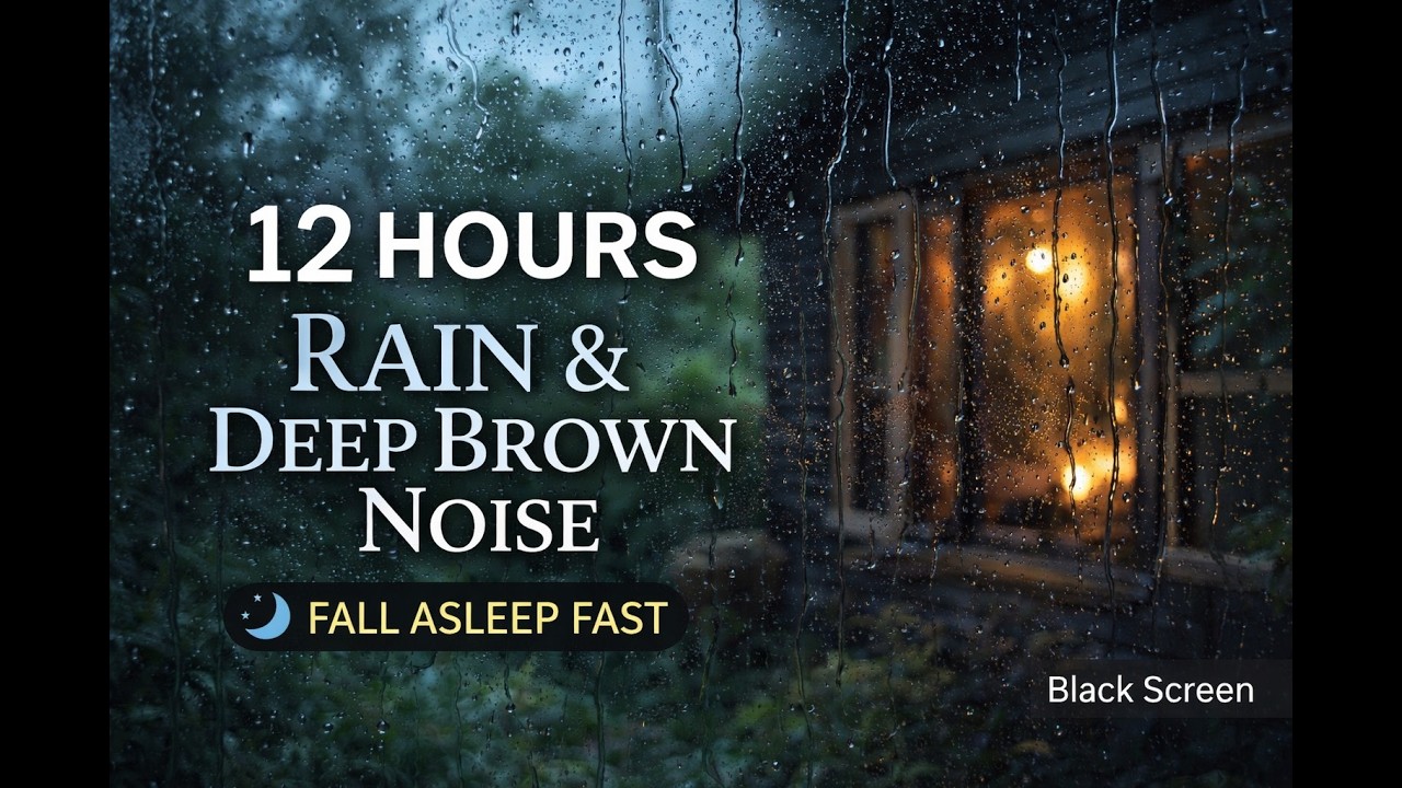 🌧️ Real Rain and Deep Brown Noise | 12 Hours Black Screen | Fall Asleep Fast