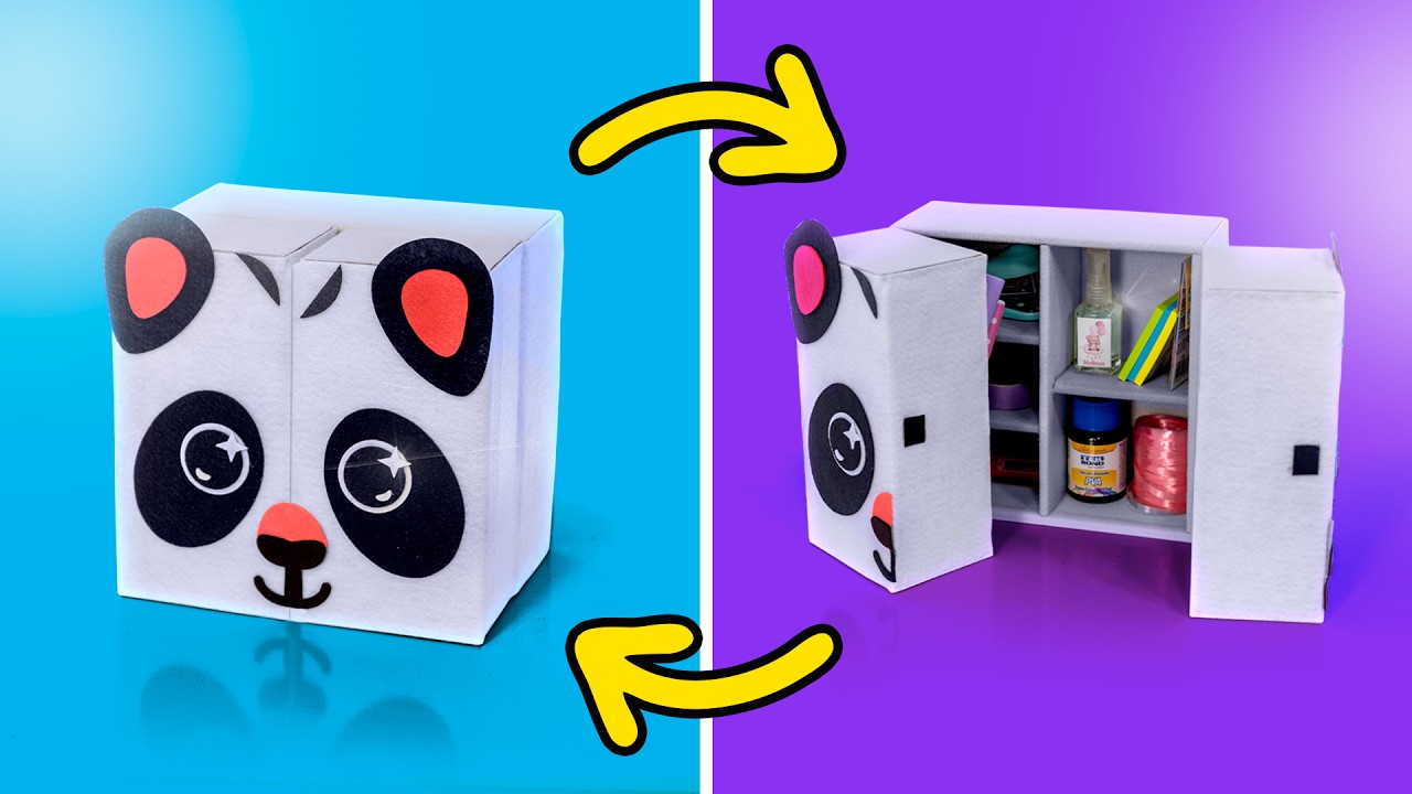 IDEIAS DIVERTIDAS 😊 Organizador de Mesa feito de Papelão 🐼 Customizando Crocs e Princesas Diamantes