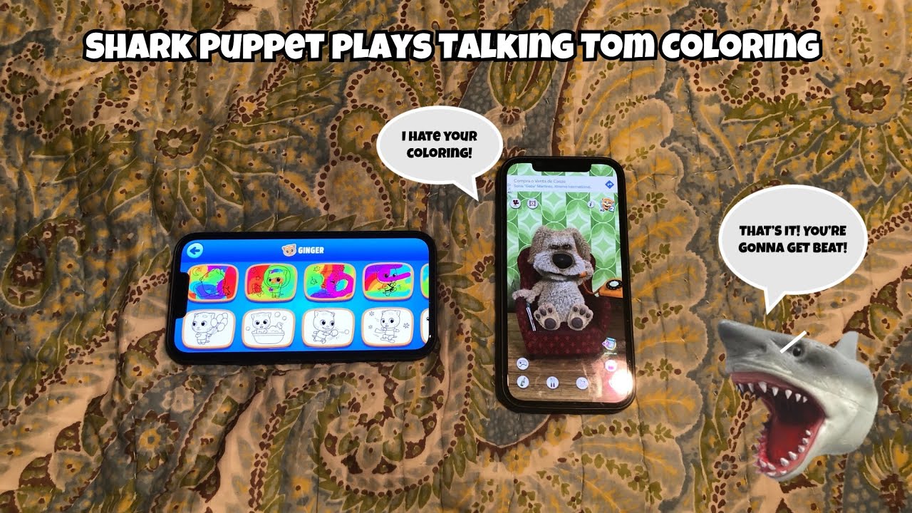 SB Movie: Shark Puppet plays Talking Tom Coloring!