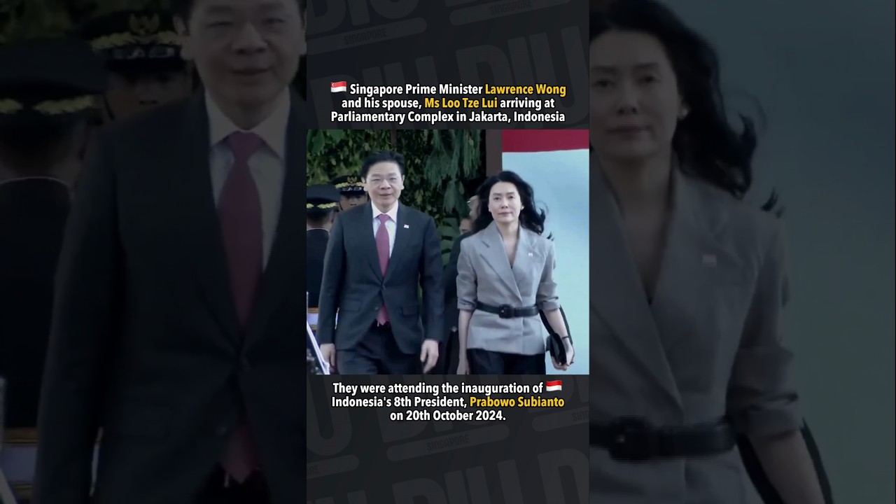 Singapore PM Lawrence Wong and his wife, Ms Loo Tze Lui, arrive at Indonesia's Parliamentary Complex