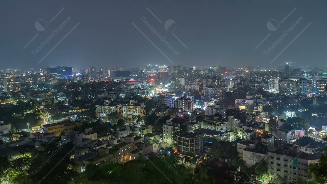 Day to Night Time lapse of City Skyline captured from a Hill, City of Pune, Maharashtra, India