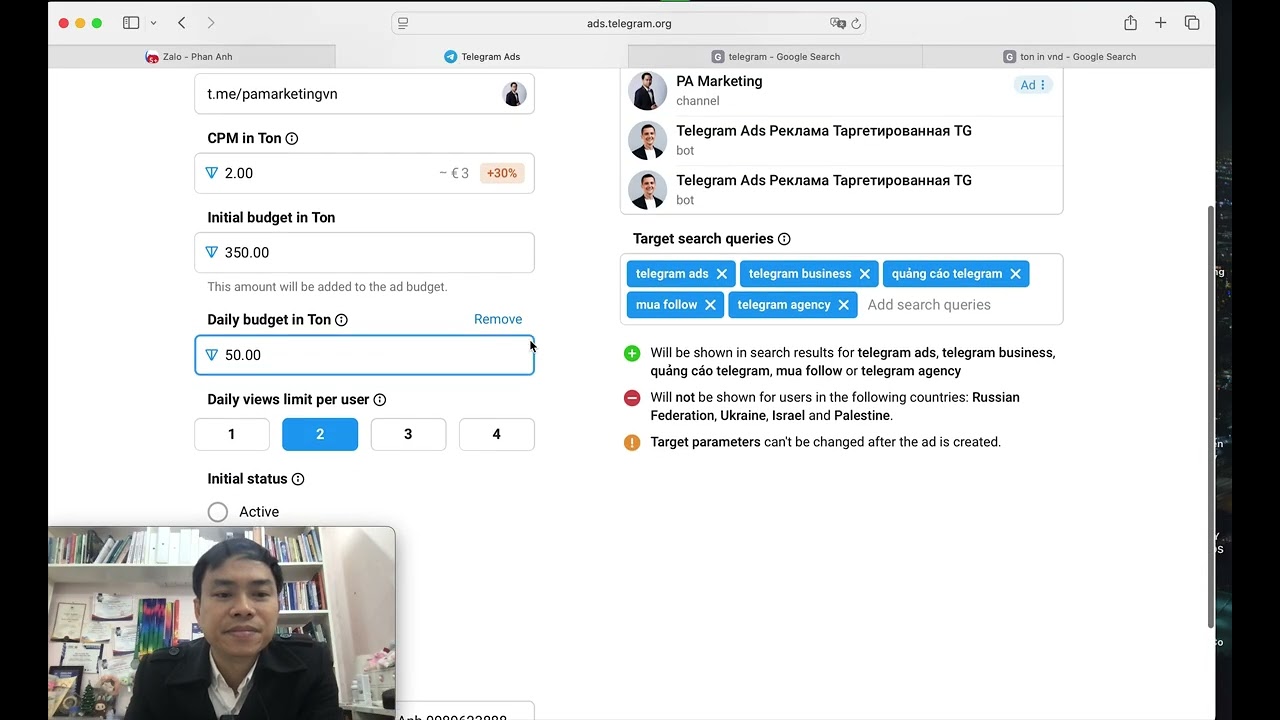 Hướng dẫn chạy quảng cáo Telegram Ads 2026 | Phan Anh 0989623888