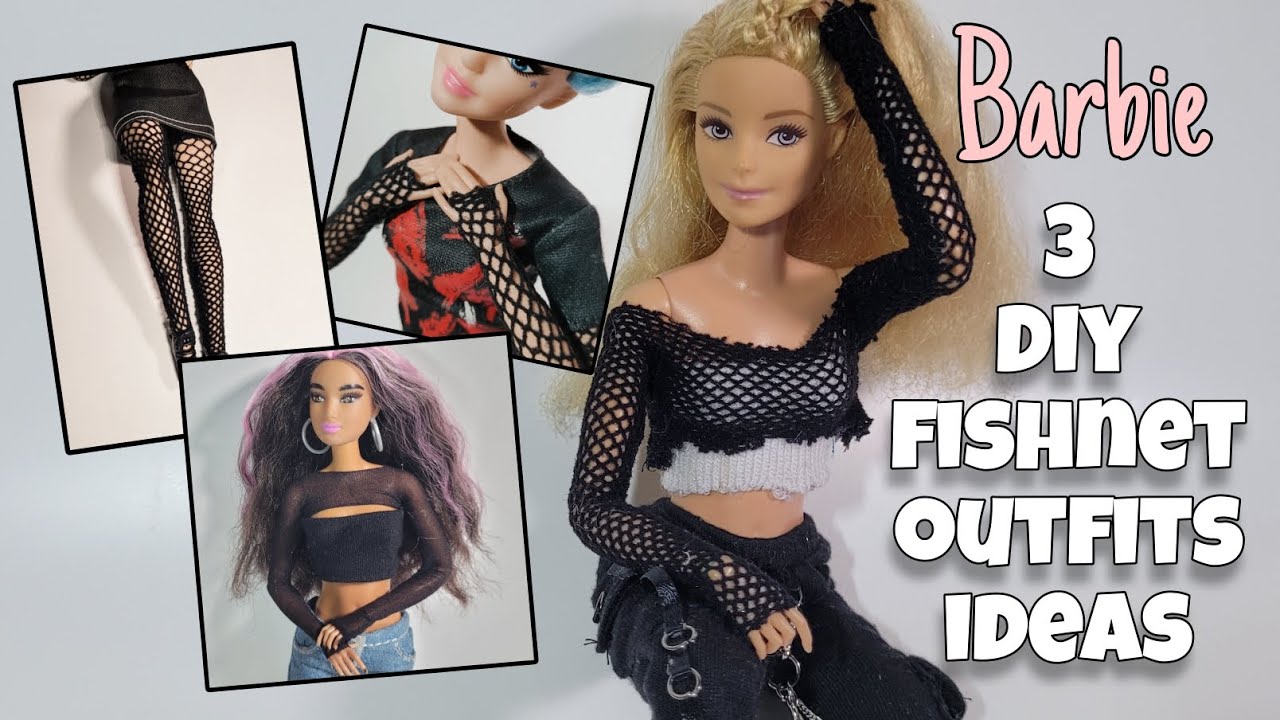 DIY: Barbie fishnet outfits | 3 miniature stocking outfit ideas for your dolls - easy for beginners