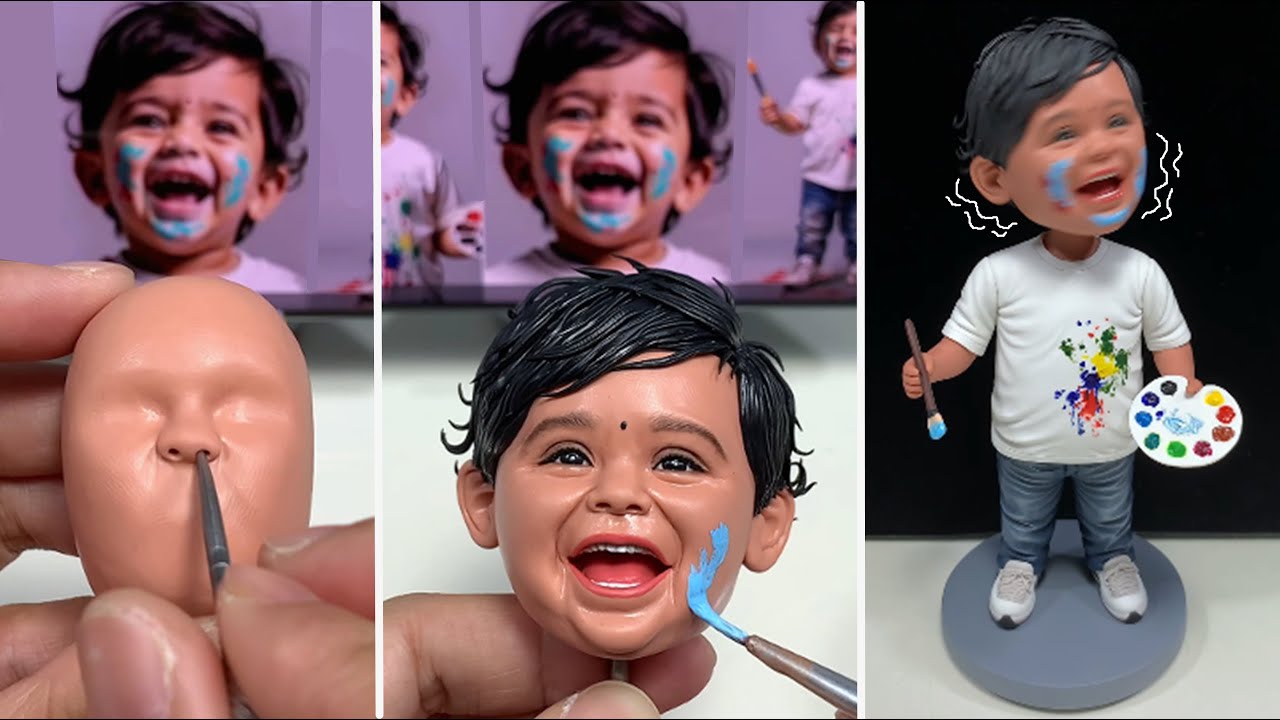 Amazing Clay Bobblehead Art: Indian Boy Painting Fun